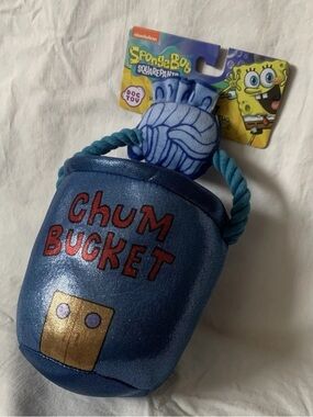NWT SpongeBob SquarePants Chum Bucket Plush Dog Toy Squeeker Rope Tug